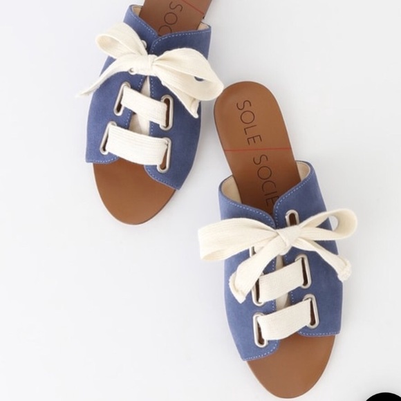 Sole Society Marinn Blue Jean  Slide Sandals - Picture 1 of 4